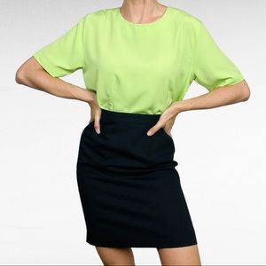VINTAGE | Kim Rogers Signature Lime Green Boxy Short Sleeve Preppy Neon Blouse